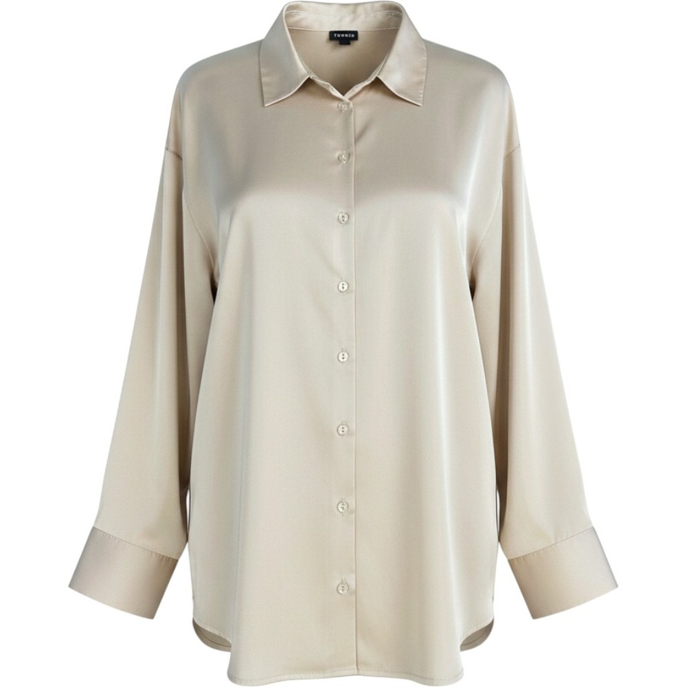 Torrid Champagne Madison Satin Blouse Button Up Going Out Top Quiet Luxury 4 26